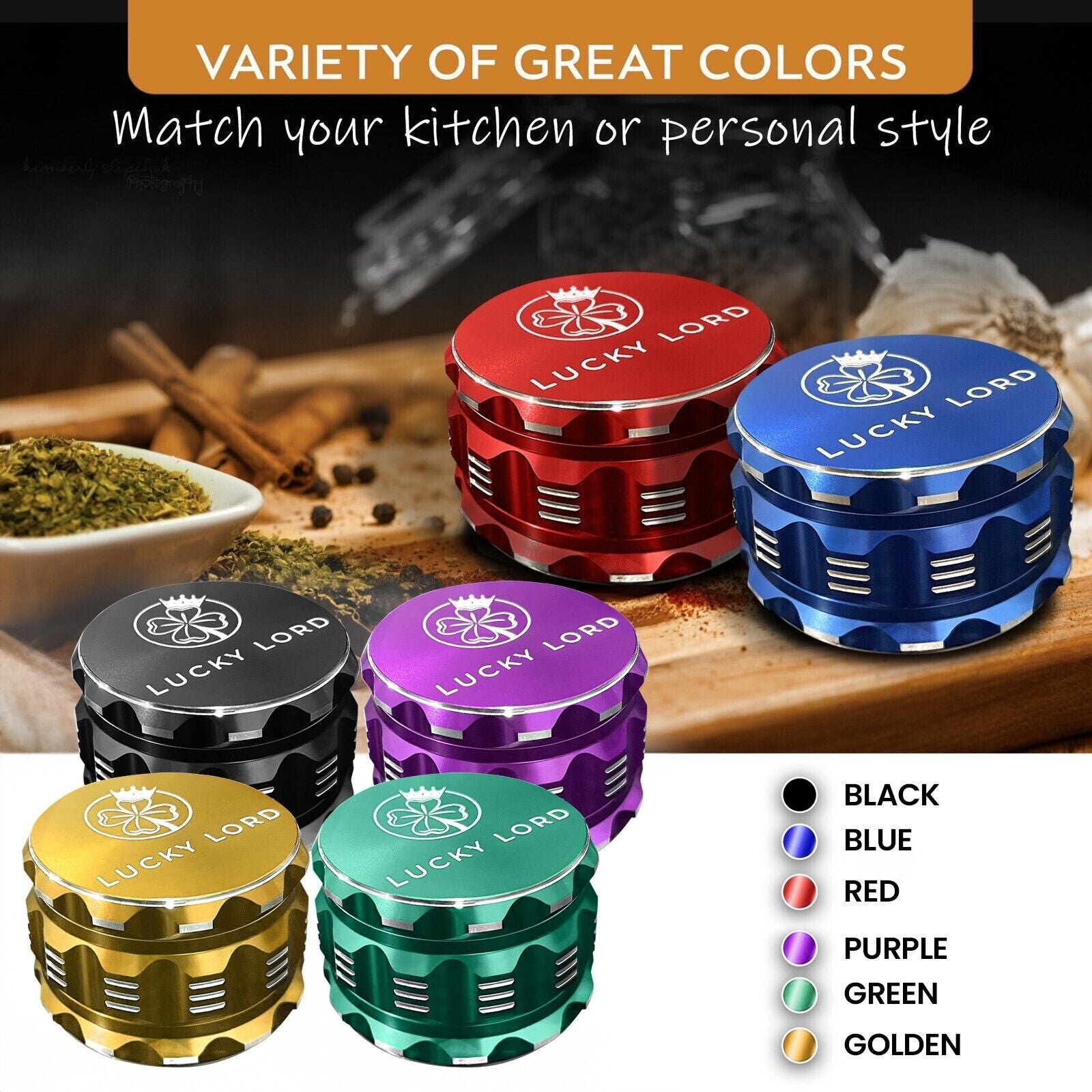 Lucky Lord Spice Herb Tobacco Grinder 2.5 Inch 4 Piece Crusher Aluminum Grinder