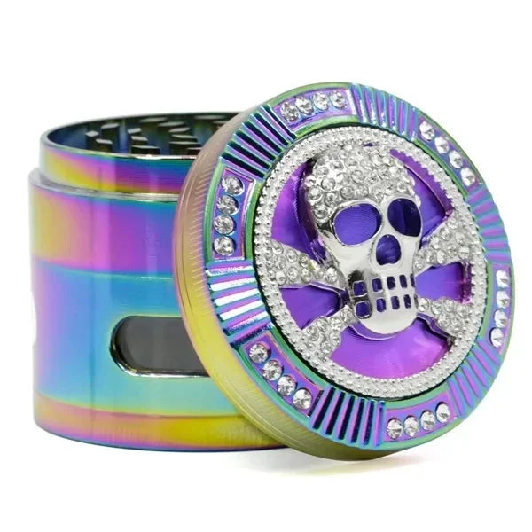 Skull Shape Tobacco Grinder, 4 Layers, 63mm, Rainbow Color, Zinc Alloy, Herb Grinders for Smoking, Tobacco Crusher, New Style